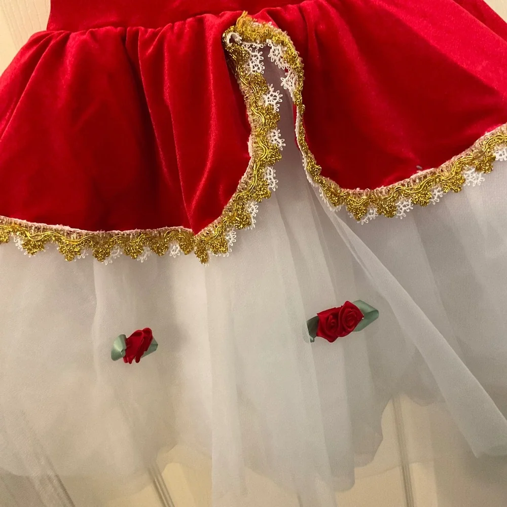 Victoria Dancewear Velvet Rosette Ballet Tutu Dance‎ Costume Girls LC Red Gold